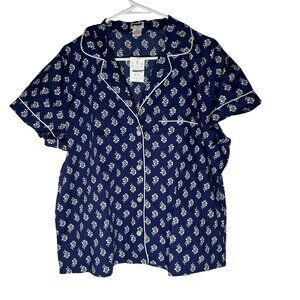 J. Crew Factory Short-Sleeve Cotton Pajama Top Women's Size XL Blue Floral NWT!